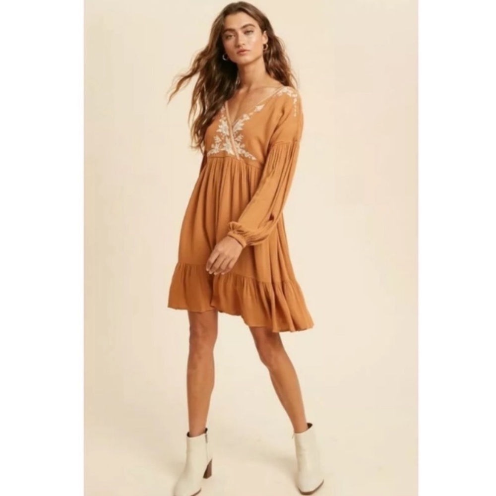 Earthen Embroidered Floral Ruffle Wrap Mini Dress - Picture 8 of 9